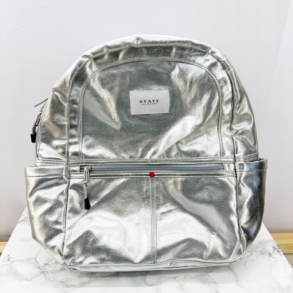 STATE Kane Mini Backpack Silver Metallic Coated C… - image 1